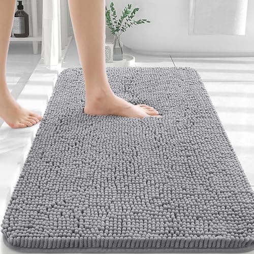 OLANLY Bathroom Rugs 30x20, Extra Soft Absorbent Chenille Bath Rugs, Rubber Backing Quick Dry, Machine Washable Bath Mats for Bathroom Floor, Tub and Shower, Home Decor Accessories, Grey - Image 1