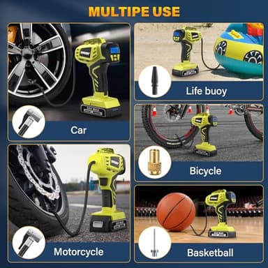 Cordless Tire Inflator Air Compressor, Portable Air Tire Pump,Faster Tire Inflator with 20V Rechargeable Battery,Dual Power Supply Modes,Air Pump for Car Tires,E-Bike etc. (Apple Green 2) - Image 7