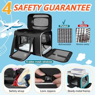 Petskd Top-Expandable Pet Carrier with Wheels 18x11x11 Inches Delta American United Airline Approved, Soft-Sided Carrier for Small Cats Dogs with Locking Safety Zippers and Anti-Scratch Mesh(Black) - Image 6