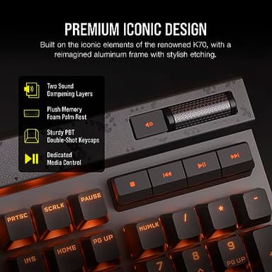 CORSAIR K70 MAX RGB Magnetic Mechanical Wired Gaming Keyboard – MGX Adjustable Switches, Simultaneous SOCD and Rapid Trigger, PBT Double-Shot Keycaps, Sound Dampening, 8000Hz Polling, QWERTY NA, Black - Image 7
