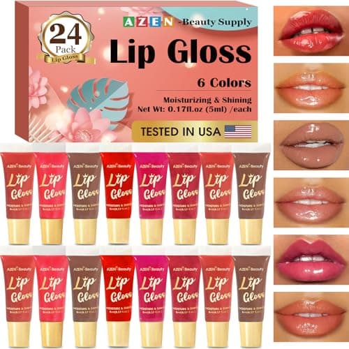 AZEN 24 Pack Lip Gloss Set, Color Lip Oil for Dry Cracked Lips Moisturizing Hydrating Nourishing with Vitamin E - Image 1