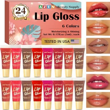 AZEN 24 Pack Lip Gloss Set, Color Lip Oil for Dry Cracked Lips Moisturizing Hydrating Nourishing with Vitamin E - Image 1