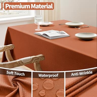 Veblandy Rectangle Tablecloth Weaved Textured Water Resistant Spill Proof Table Cloth, Decorative Fabric Wrinkle Free Table Cover for Events and Dinner, 52 x 70 Inch, Rust - Image 2