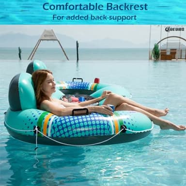 Jasonwell Heavy Duty 2 Person Inflatable River/Pool Tube Float with Removable Cooler, Tubes for Lake, Floating River Raft Lounge Floatie with 2 cup Holders For Adults, Cyan - Image 5
