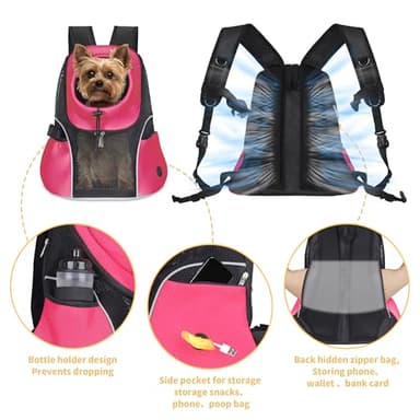 WOYYHO Pet Dog Carrier Backpack Small Dog Front Backpack Ventilated Mesh Dog Travel Back Pack with Safety Belt for Travel Hiking Cycling Outdoor Use (M (5-9 lbs), Rethink Pink) - Image 3