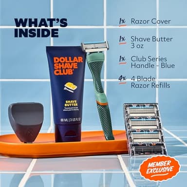 Dollar Shave Club | The Member Exclusive Shave Set | 4 Swift Rinse Refill Cartridges, 1 Handle (Green), 1 Shave Butter 3 ounce, 1 Razor Cover, Razors for Men - Image 2