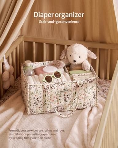 Blissful Diary Floral Diaper Caddy Organizer, Stylish Nursery Storage Basket, Gift for Baby Shower, Baby Registry Must Have, Newborn Essentials, Pastoral Daisy - Image 4