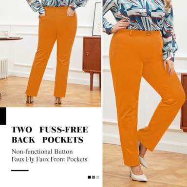 Plus Size Women's Straight-Leg Dress Pants - Slacks for Business Casual,Work Clothes for Office Orange Pepper 3XL - Image 4