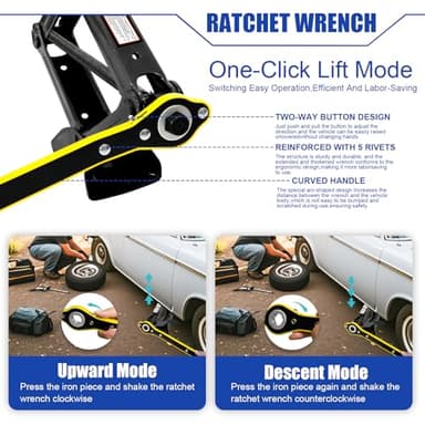 FITHOIST 3 Ton Scissor Jack Kit for Teslla | 7 Pcs 4-in-1 w/Drill Adapter, Lift Pads - Lug Wrench, Ratchet Handle & Storage Bag for Emergency Tire Change - Image 7