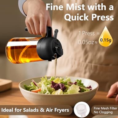 SWEET VIEW Olive Oil Sprayer for Cooking, 470ml 2 In 1 Glass Oil Dispenser/Pour Bottle, Kitchen Accessories, Kitchen Gadgets for Air Fryer, Salad, BBQ (Black) - Image 3