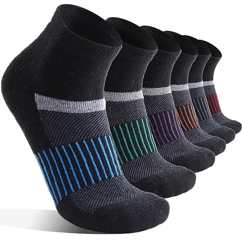 Anlisim Merino Wool Quarter Hiking Socks Compression Warm Thermal Winter Thick Cushion Running Moisture Wicking No Show Socks Gifts Stocking Stuffers for Women Men 6 Pairs(Black Mixed,L) - Image 1
