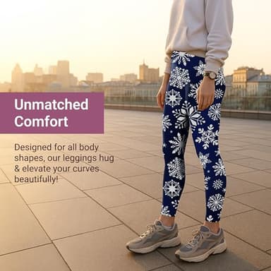 SATINA High Waisted Christmas Leggings for Women - Holiday Pants, Snowflake Tights - Comfortable and Stretchy in Versatile Sizes and Colors - Blue - Image 3