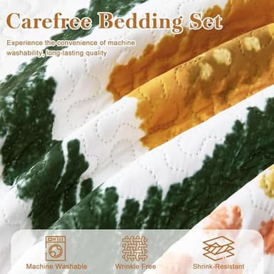 Tyrot 3 Piece Boho Floral Full/Queen Quilt Sets Farmhouse Botanical Reversible Lightweight Bedspread Coverlet with 2 Shams Mid Century Leaves Microfiber Bedding Quilts Set for All Season, 90''x96'' - Image 7