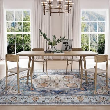 RELEANY 6x9 Area Rug Vintage Machine Washable Low Pile Carpet No Shedding Area Rugs for Living Room Bedroom Dining Room Kitchen Entryway Hallway Office Indoor-Sky Blue/Orange - Image 6