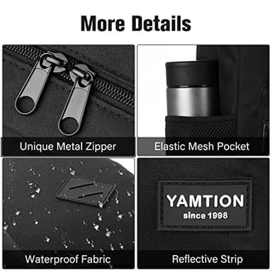 YAMTION Black Backpack for Women Men,Casual School Backpack Teen Boys and Girls 15.6 Inch Laptop Bookbag with USB Charger for College High School Travel Business - Image 4
