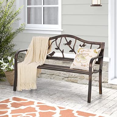 Sophia & William Outdoor Bench, Porch Bench, Garden Bench, Wrought Iron Bench with Backrest and Armrests, Bronze - Image 2