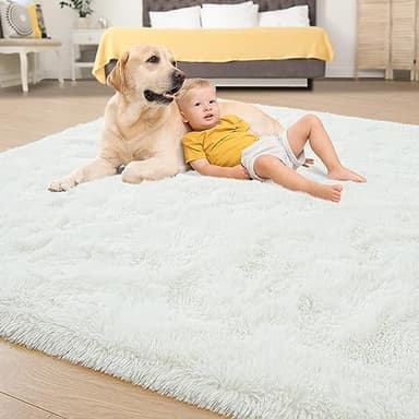 Tepook Area Rugs 9x12 for Living Room, Super Soft Fluffy Rugs for Bedroom, Modern Shaggy Rug Fuzzy Carpets for Kids, Plush Indoor Nursery Home Decor Rug with Non-Slip Bottom, Cream White - Image 4