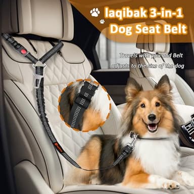 Removable Dog Seat Belt Harness for Car, 3 in 1 Pet Dog Car Seatbelt Leash, Retractable Restraint Secures to Vehicle Headrest & Adjustable Reflective Bungee Dog Seatbelt Tether, Black - Image 2