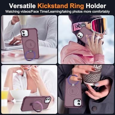SKYLMW Compatible with iPhone 11 Case with Invisible Magnetic O-Ring Stand Military-Grade Translucent Case for iPhone 11 6.1" [Compatible with Mag-Safe][Great Grip Feeling], Wine Red - Image 5