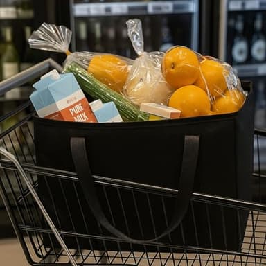 2-Pack, XL-Large Insulated Grocery Shopping Bags, Black, Reusable Bag,Thermal Zipper,Collapsible,Tote,Cooler,Food Transport hot and Cold,Camping, delivery Groceries Freezer - Image 2