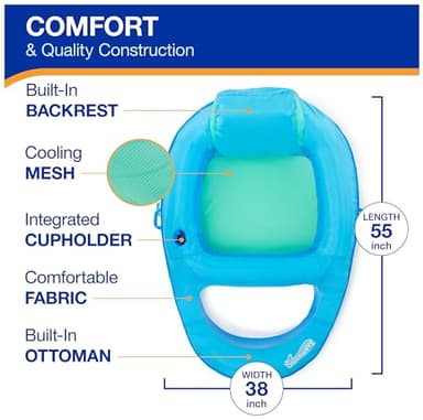 SwimWays Spring Float Premium Recliner Pool Lounger, Inflatable Pool Floats Adult with Fast Inflation for Ages 15 & Up, Sky Blue - Image 3