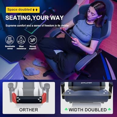 GTPLAYER Gaming Chair, Computer Office Chair with Pocket Spring Cushion, Linkage Armrests and Footrest, High Back Ergonomic Computer Chair with Lumbar Support Task Chair with Footrest(Blue) - Image 6