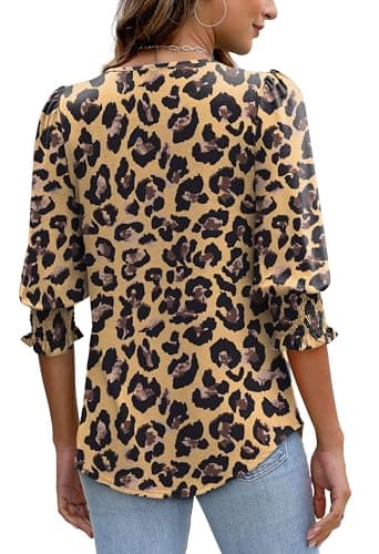 XIEERDUO Plus Size Blouses for Women 3/4 Sleeve Tunic Tops for Women Loose Fit Dressy Leopard Print M - Image 5