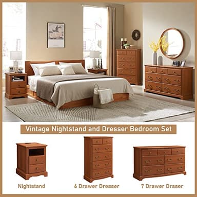 T4TREAM 7 Drawers Dresser Chests for Bedroom, Wood Vintage Chests of Drawers, Rustic Dressers Chset Organizer for Bedroom, Living Room, Hallway, Cherry - Image 5