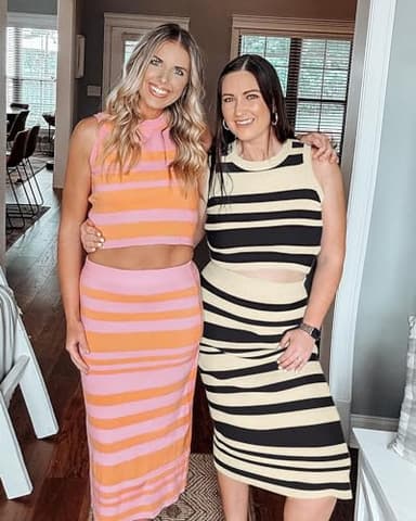 Arach&Cloz Women's 2 Piece Sets 2025 Summer Mom Outfits Travel Matching Clothing Fall Fashion Dressy Vacation Striped Tank Top Midi Skirt Going Out Date Night Sweater Lounge(pink-orange,M) - Image 5