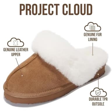 Project Cloud Genuine Leather Slippers for Women Footwear with Genuine Fur Lining Womens Clogs & Mule - Non-slip Indoor/Outdoor Scuff Womens Slippers with Memory Foam Insole (Henka,CHSTNUT,11) - Image 2