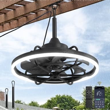Fanbulous Outdoor Ceiling Fans with Light for Patios, 20" Weatherproof Plug in Ceiling Fan, Gazebo Fan Remote&APP Control, 3CCT Dimmable,Caged Ceiling Fan with Hanging Hook for Porch, Pergola,Canopy - Image 1