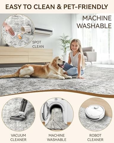 RELEANY Washable Area Rugs 6'x9' Non-Slip Modern Abstract Soft for Living Room Entryway Bedroom Nursery, Print Pattern, Gray White Grey - Image 4