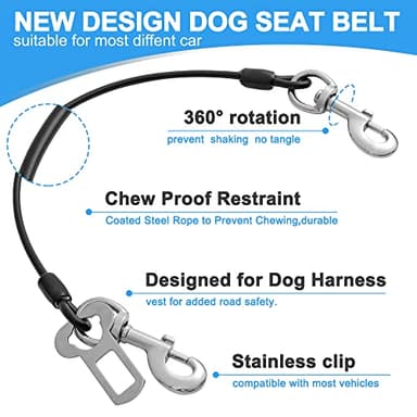 Dog Seat Belt Harness for Car,2pcs Dog Seatbelt of Coated Wire Leash Safety Restraint,No Chew Tether Cable Vehicle Dogs Accessories,Double Clips & Latch (2 Pack Black, 32 inch/80 CM) - Image 4
