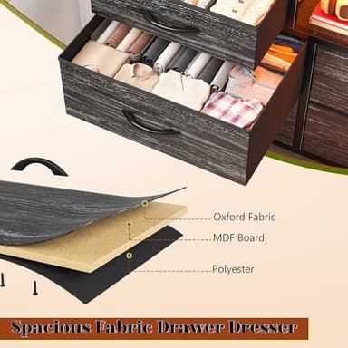 EnHomee Black Dresser with LED Lights & Power Outlets, 12 Drawers Dresser TV Stand for 60'' TV Stand for Bedroom Fabric Dressers & Chest of Drawers, Sturdy Metal Frame, Living Room,Hallway - Image 7