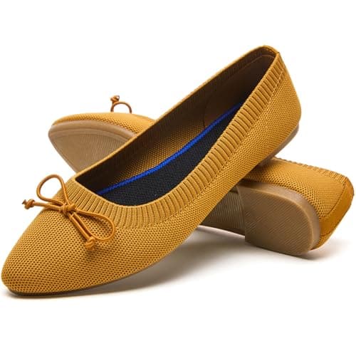 Shupua Women's Flats Black Flats Shoes Pointed Toe Ballet Flats Comfortable Bow Girls Flats Dressy(Yellow.us5) - Image 1