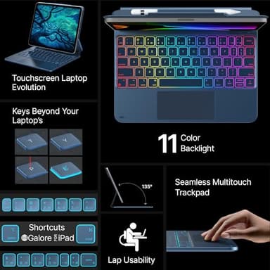 typecase Edge Keyboard Case for iPad 11th Gen A16 (2025) & 10th Gen 10.9" (2022) – Multi-Touch Trackpad, 11-Color Backlit Magic-Style Keyboard – Floating Magnetic Stand, Pencil Holder – Pacific Blue - Image 4