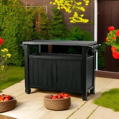 Keter Unity XL Portable Outdoor Table with Stainless Steel Top for Kitchen Prep and Outdoor Storage Cabinet for Grilling Accessories, Dark Grey - Image 2