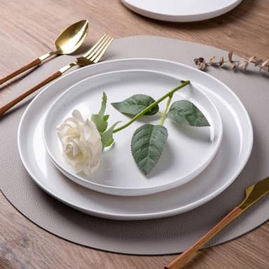 AmorArc 32 Pieces Ceramic Dinnerware Sets for 8, Handpainted Plates and Bowls Set with Rustic Terracotta Underside, Scratch Resistant Stoneware Dishes Set, Dishwasher & Microwave Safe, White - Image 2