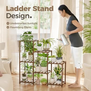 Bamworld Plant Stand Indoor Plant Shelf Outdoor Wood Plant Rack for Multiple Plants 3 Tiers Ladder Plant Holder for Living Room Patio Boho Home Decor for Gardening - Image 5