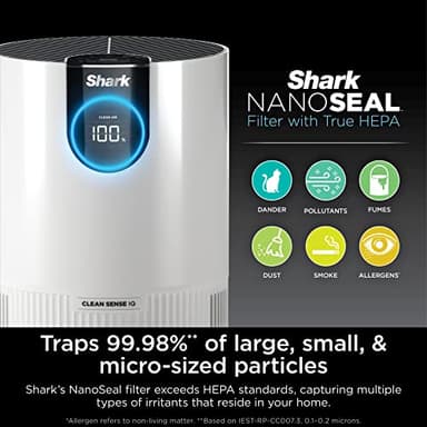 Shark Air Purifiers For Home Pets, 2 Pack, Allergies, Pet Hair, HEPA Air Filter, 500 Sq Ft, Small Room, Bedroom, Odor Eliminator Clean Sense, Captures 99.98% of Particles, Pet Dander, Fur, HP102PK2 (Renewed) - Image 9