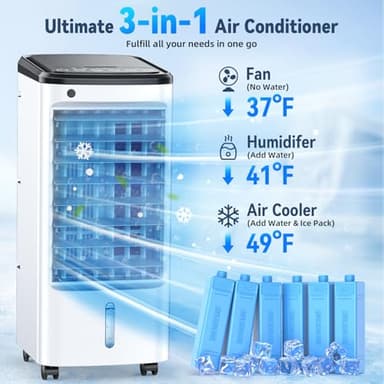 FANCOLE Windowless Portable Air Conditioners with 6 Ice Packs, 12H Smart Timer for Auto-off, 26Ft Remote, Top Fill Dual Tank, 3Speeds Evaporative Air Cooler, 70°Auto Swing Swamp Cooler Air Conditioner - Image 7