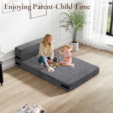 HOMFINE Folding Sofa Bed - Convertible Sleeper Chair with Pillow, Fold Out Couch, Memory Foam Floor Mattress, Futon Couch, Lazy Sofa for Living Room/Dorm/Guest Room/Home Office, Twin, Grey - Image 8