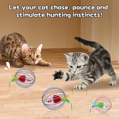 Oiuyamn Cat Interactive Toy - Metal Cage With Colorful Plush Mouse, Kitten Teething and Chew Toy, Indoor Exercise Ball - 1PCS Random Color - Image 6