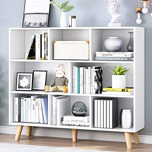 IOTXY Wooden Open Shelf Bookcase - 3-Tier Floor Standing Display Cabinet Rack with Legs, 8 Cubes Bookshelf, Warm White - Image 1