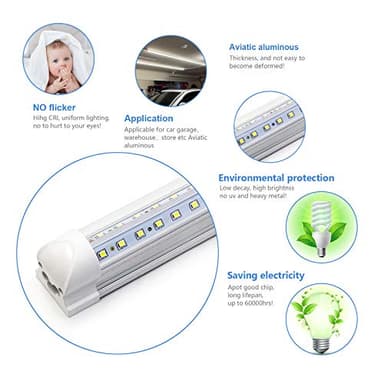 10-Pack 8ft LED Shop Light Fixture - 90W T8 Integrated LED Tube Light - 6500K 12000LM V-Shape Linkable - High Output - Clear Cover - Plug and Play - 270 Degree Lighting for Garage, Shop, Barn - Image 6