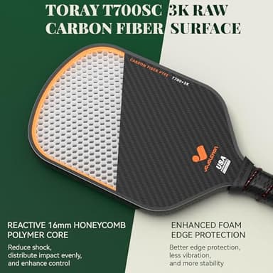 JOJOLEMON Pickleball Paddles Featuring a Raw Carbon Fiber Paddle Face and 16mm Power Polymer Core Pickleball Rackets Designed for Spin and Consistency - Image 3