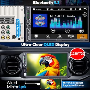 [QLED Screen Upgrade] 7" Double Din Car Stereo with Wireless Apple CarPlay and Android Auto, 240W Powerful Sound, 4.2-Channel Audio Output, Bluetooth, MirrorLink, Backup Camera, AM/FM Car Radio - Image 5