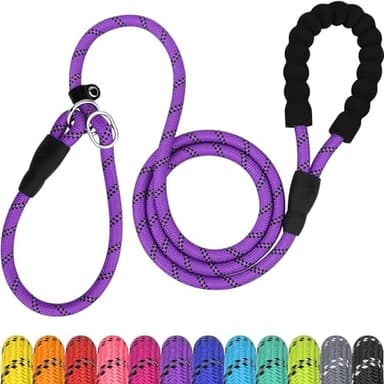 TagME Slip Leads for Dogs, 6 FT Heavy Duty Slip Leash with Padded Handle, Strong Rope No Pull Pet Training Leash for Medium Dogs,Purple - Image 1