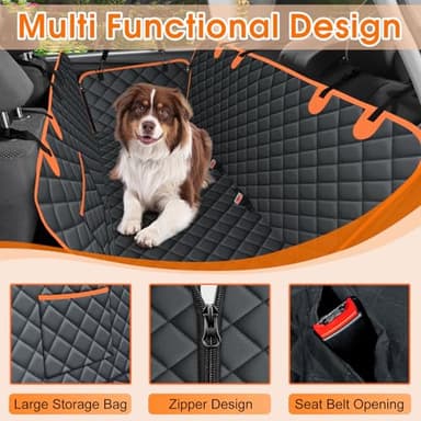 NECKORY Dog Car Seat Cover, Durable Waterproof Scratch Proof Nonslip Dog Hammock, Back Seat Covers with Pocket for Cars SUVs and Trucks - L, Black/Orange - Image 3