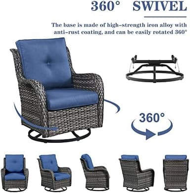 Belord Outdoor Sectional Furniture Sofa Set with Propane Fire Pit Table, Wicker Patio Conversation Set with 2 Swivel Rocker Glider Chairs Blue Cushion Perfect for Backyard Casual Gathering - Image 6
